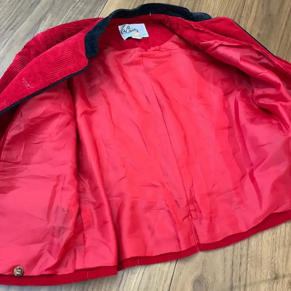 Lanz Original Vintage Blazer Size S Red Corduroy Black Trim Lined Jacket